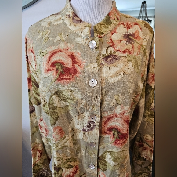 Coldwater Creek Women's XL Vintage USA Floral Tapestry Linen Rayon Buttons - Picture 5 of 10
